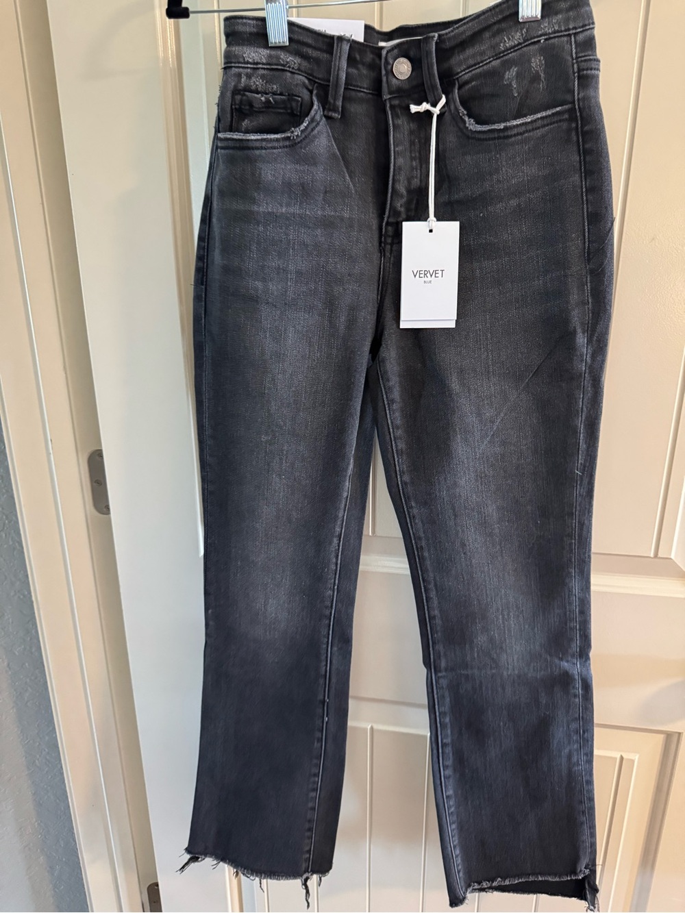 VERVET by Flying Monkey Women's Washed Black Cropped Straight Jeans